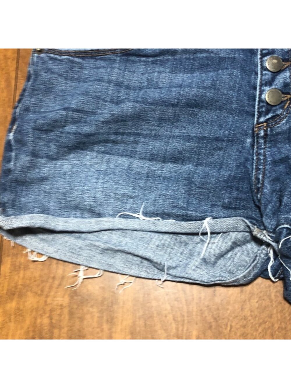 Universal Thread High Rise Shortie Jean Shorts Button Fly Denim Raw Hem Distress - Picture 3 of 9